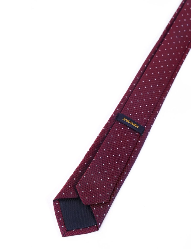 TH001M00-Maroon-5 Handkerchief tie with White and navy dots