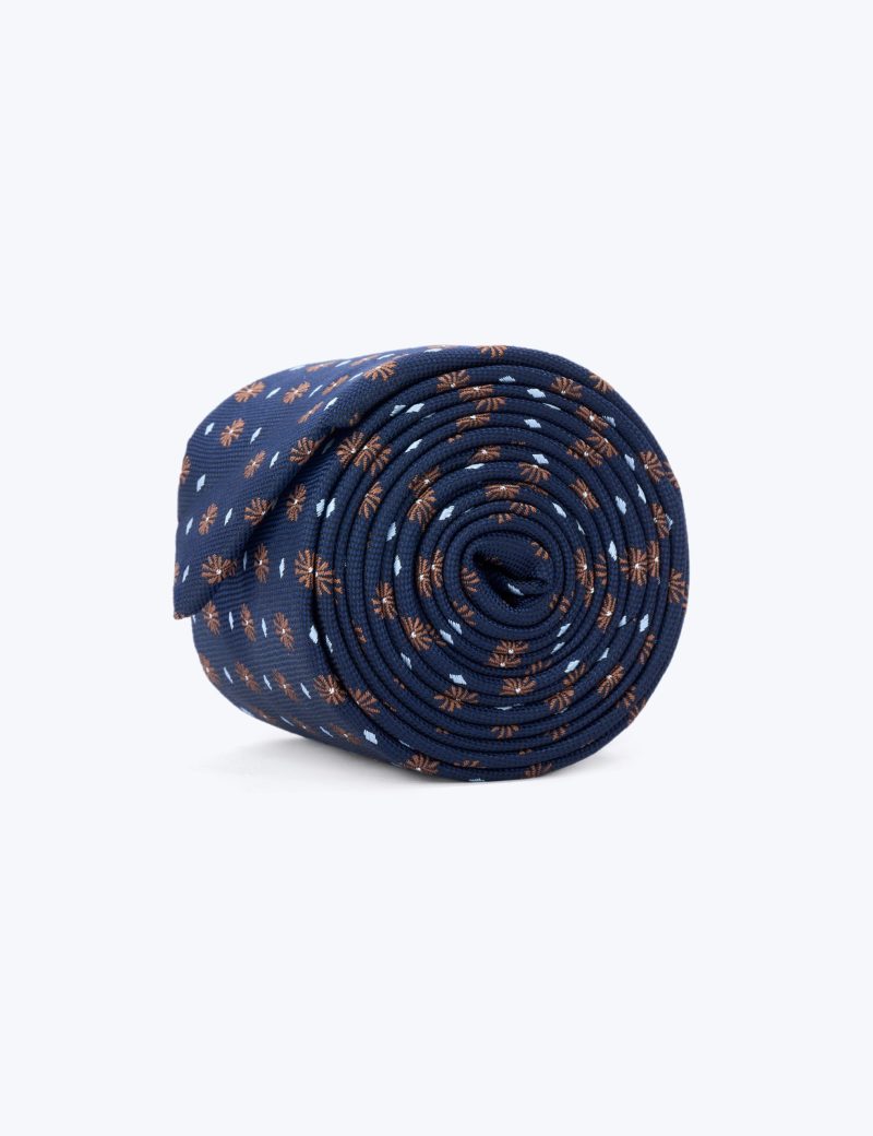 TH001N00-Navy-2 Handkerchief with brown flower