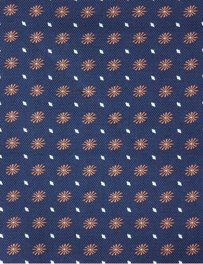 TH001N00-Navy-5 Handkerchief with brown flower