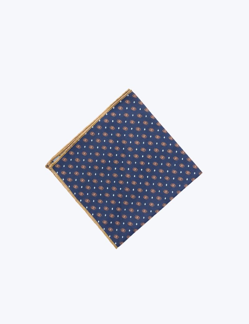 TH001N00-Navy-6 Handkerchief with brown flower