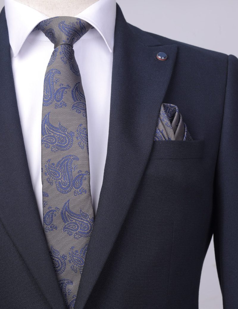 TH002BR00-Brown-5 Handkerchief tie with Paisley navy