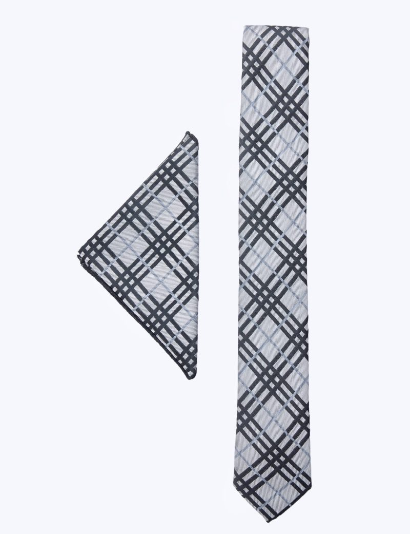 TH002G00-Grey-1 Handkerchief with black stripes