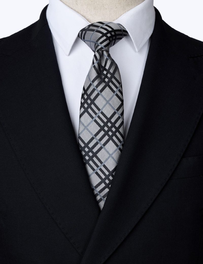 TH002G00-Grey-5 Handkerchief with black stripes