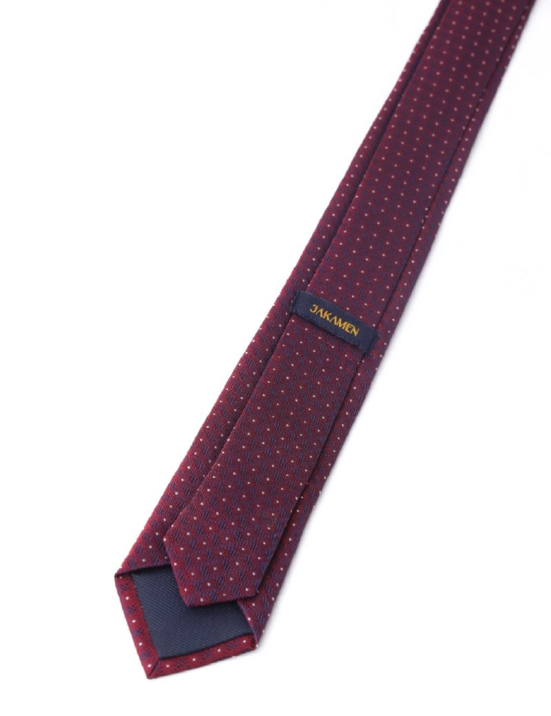 TH002M00-Maroon-2 Handkerchief tie with White dots and navy squares