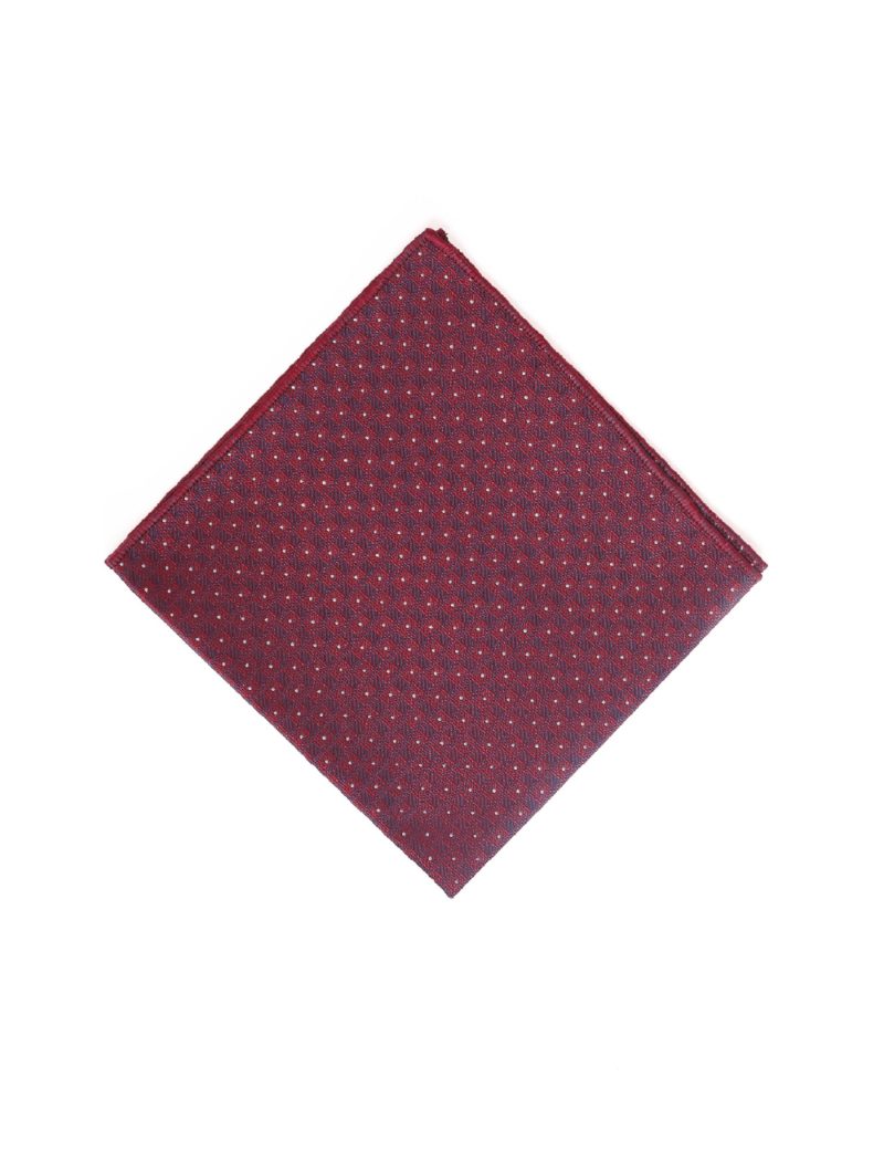 TH002M00-Maroon-5 Handkerchief tie with White dots and navy squares