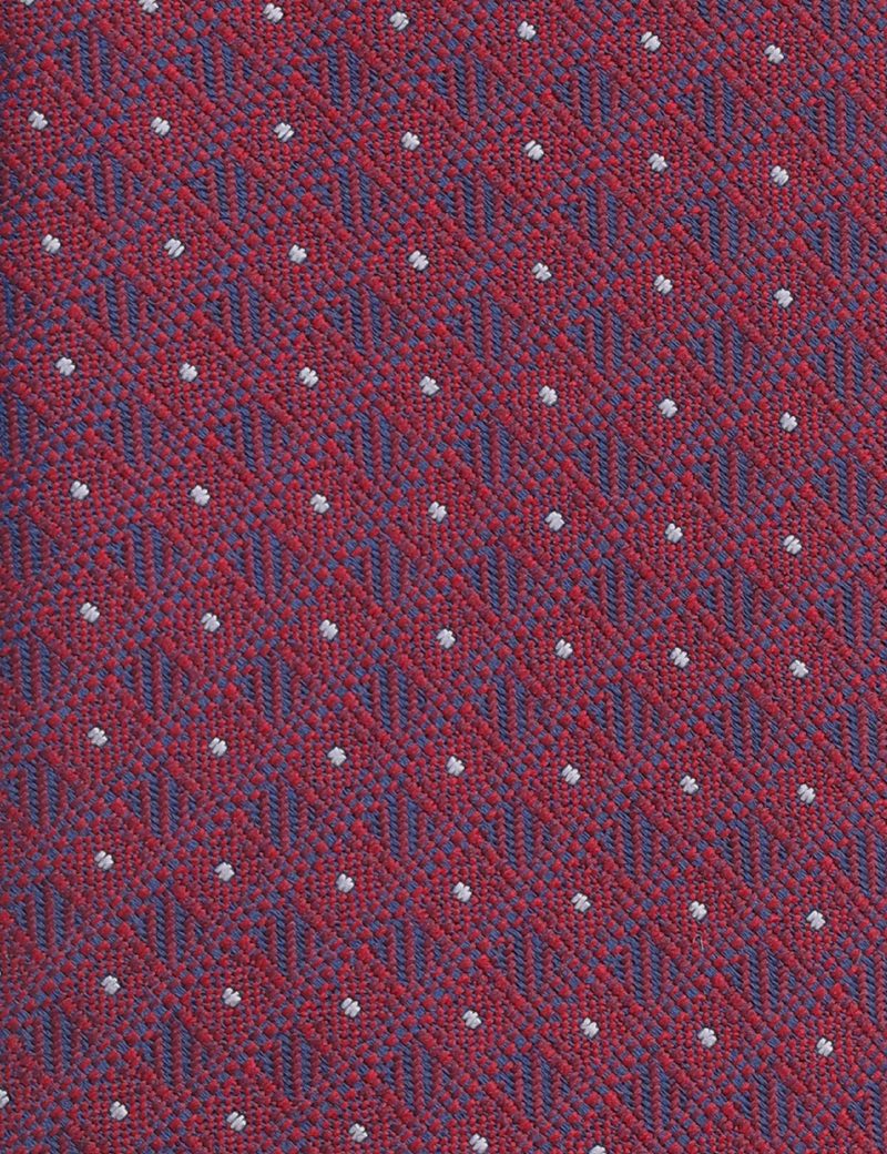 TH002M00-Maroon-6 Handkerchief tie with White dots and navy squares