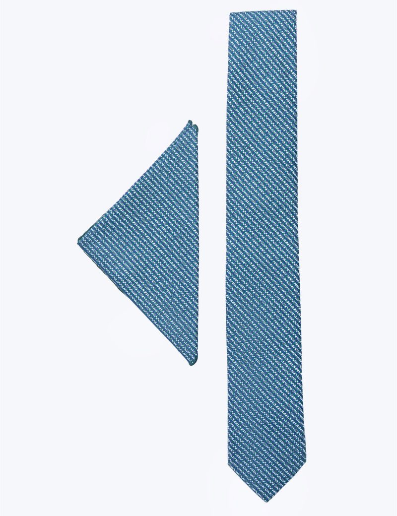 TH002N00-Navy-1 Handkerchief with green & white stripes