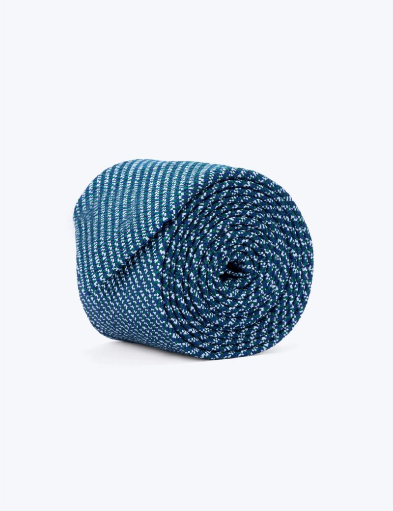 TH002N00-Navy-2 Handkerchief with green & white stripes