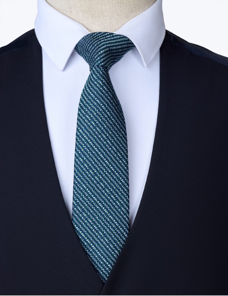 TH002N00-Navy-4 Handkerchief with green & white stripes