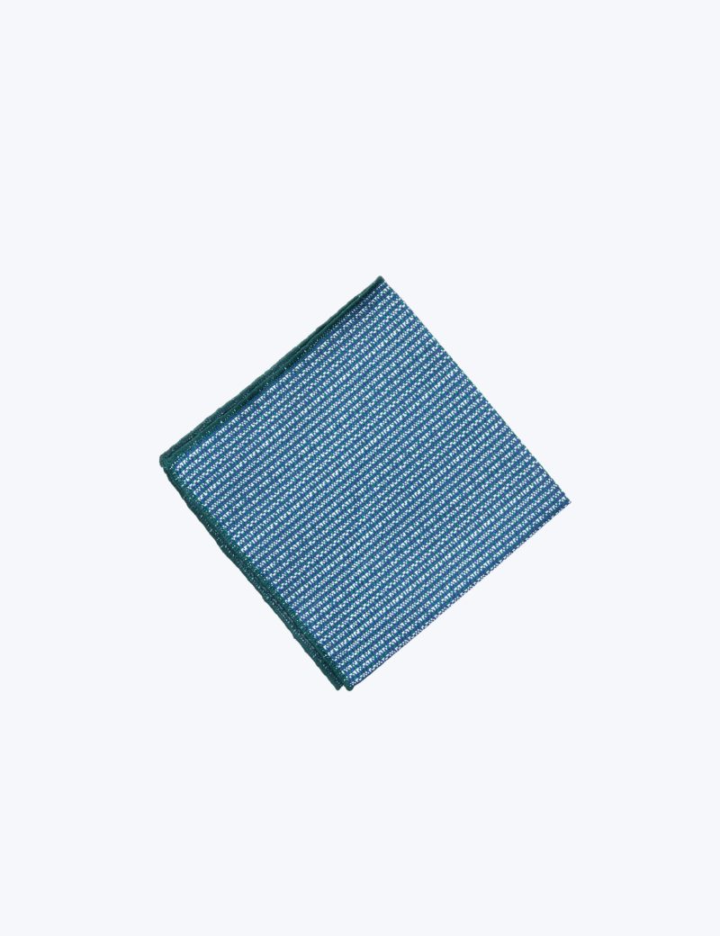 TH002N00-Navy-6 Handkerchief with green & white stripes