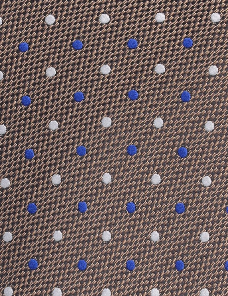 TH003BR00-Brown-3 Handkerchief tie with White & Navy dots
