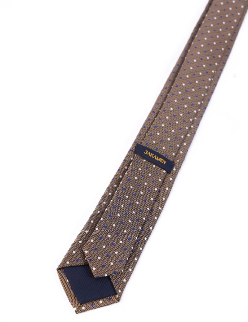 TH003BR00-Brown-5 Handkerchief tie with White & Navy dots