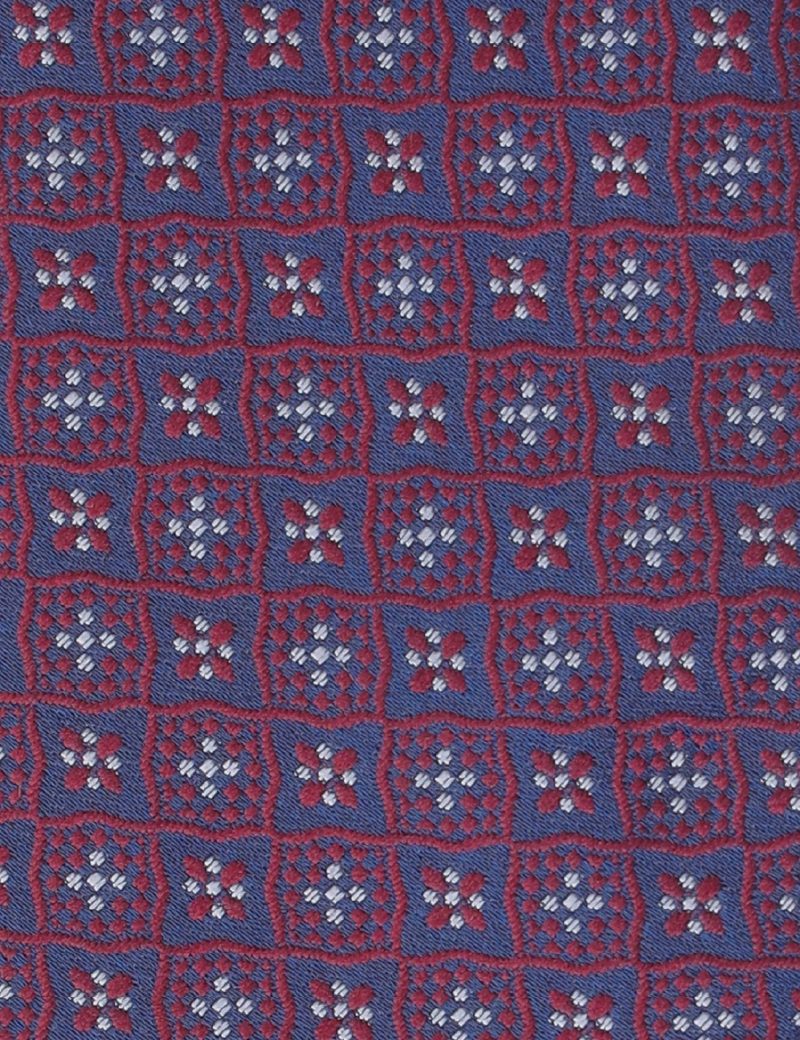 TH003M00-Maroon-2 Handkerchief tie with white and navy pattern