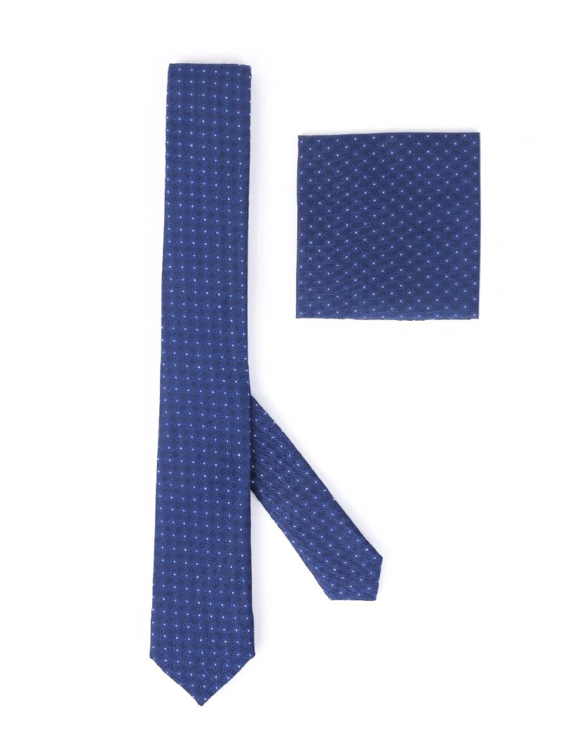 TH004N00-Navy-1 Handkerchief tie with Blue pattern