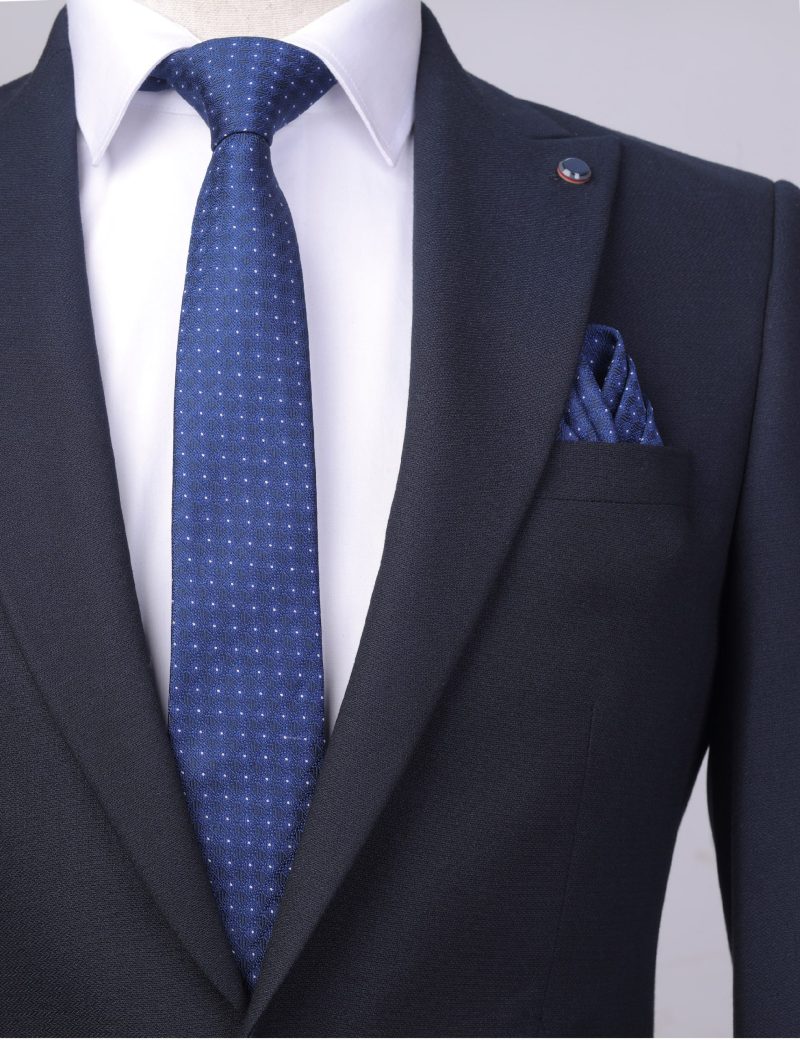 TH004N00-Navy-3 Handkerchief tie with Blue pattern