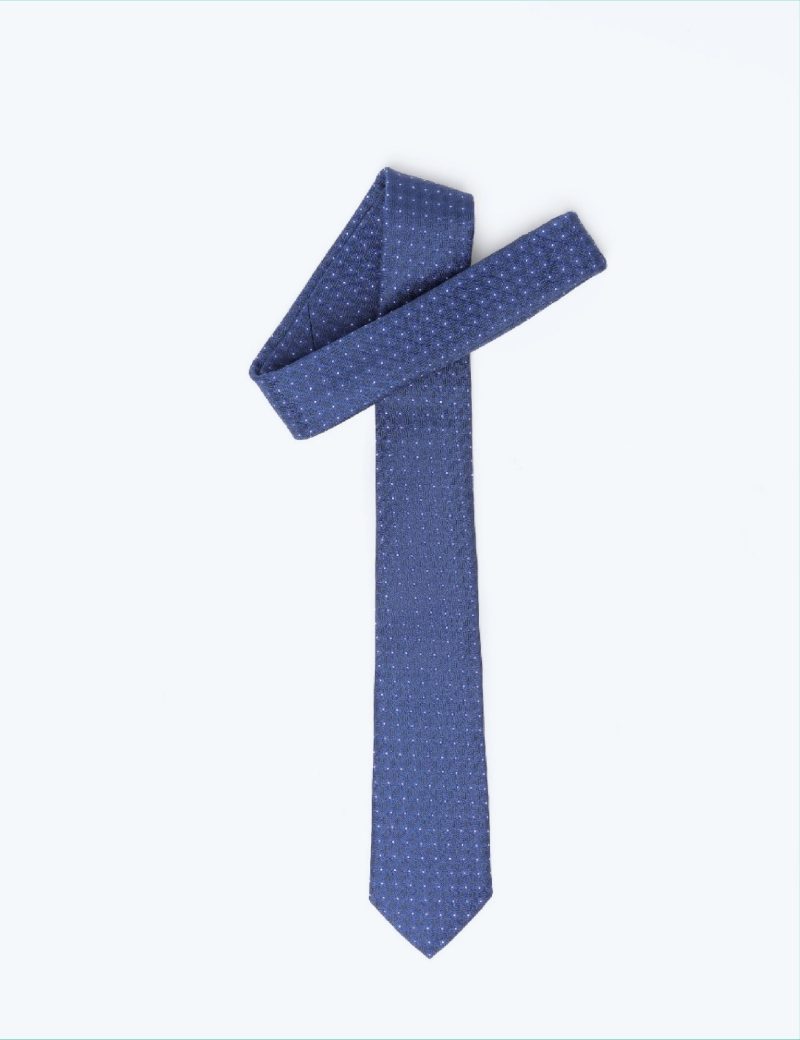 TH004N00-Navy-6 Handkerchief tie with Blue pattern