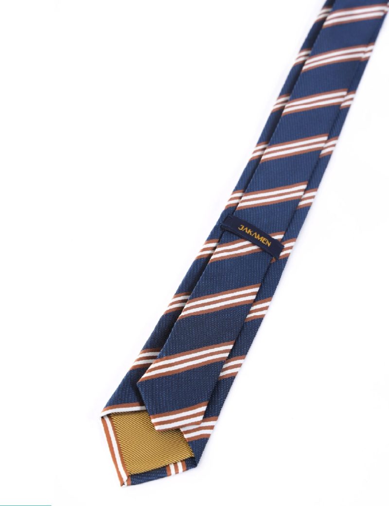 TH005N00-Navy-3 Handkerchief tie with Brown & White Regimental Stripes