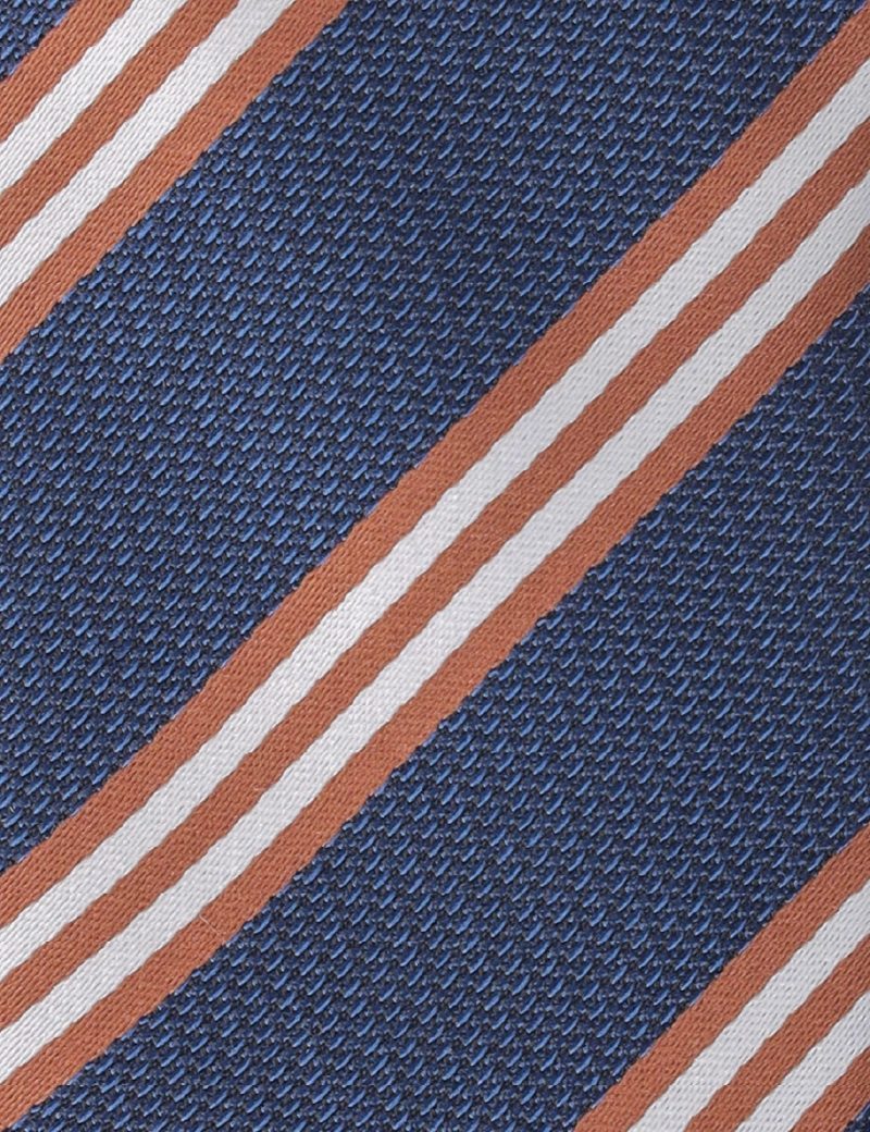 TH005N00-Navy-6 Handkerchief tie with Brown & White Regimental Stripes