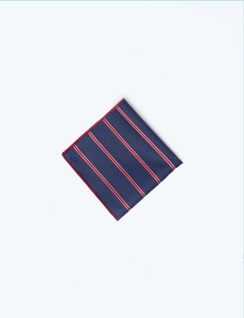 TH006N00-Navy-2 Handkerchief tie with Maroon & White Regimental Stripes
