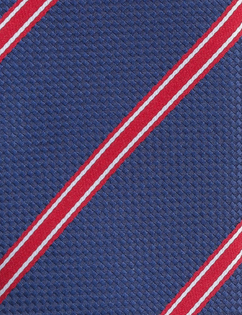 TH006N00-Navy-4 Handkerchief tie with Maroon & White Regimental Stripes