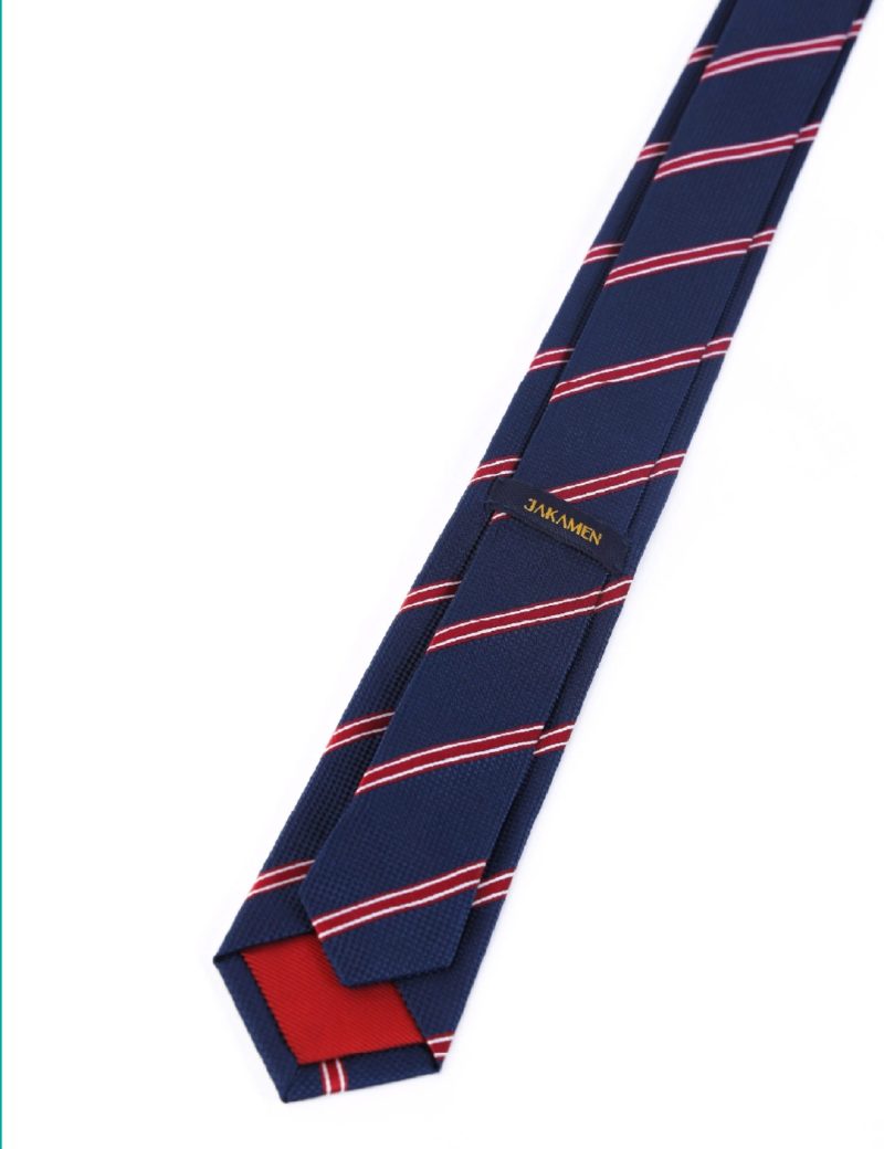 TH006N00-Navy-6 Handkerchief tie with Maroon & White Regimental Stripes