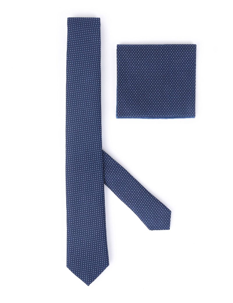 TH007N00-Navy-1 Handkerchief tie with White dots