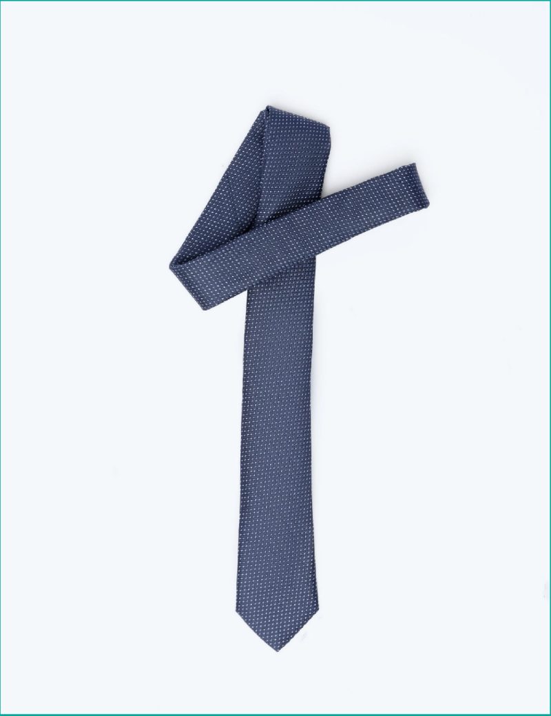 TH007N00-Navy-2 Handkerchief tie with White dots