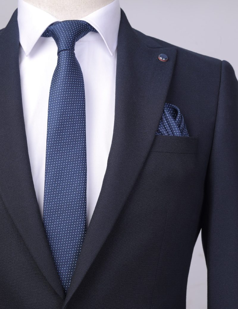TH007N00-Navy-4 Handkerchief tie with White dots