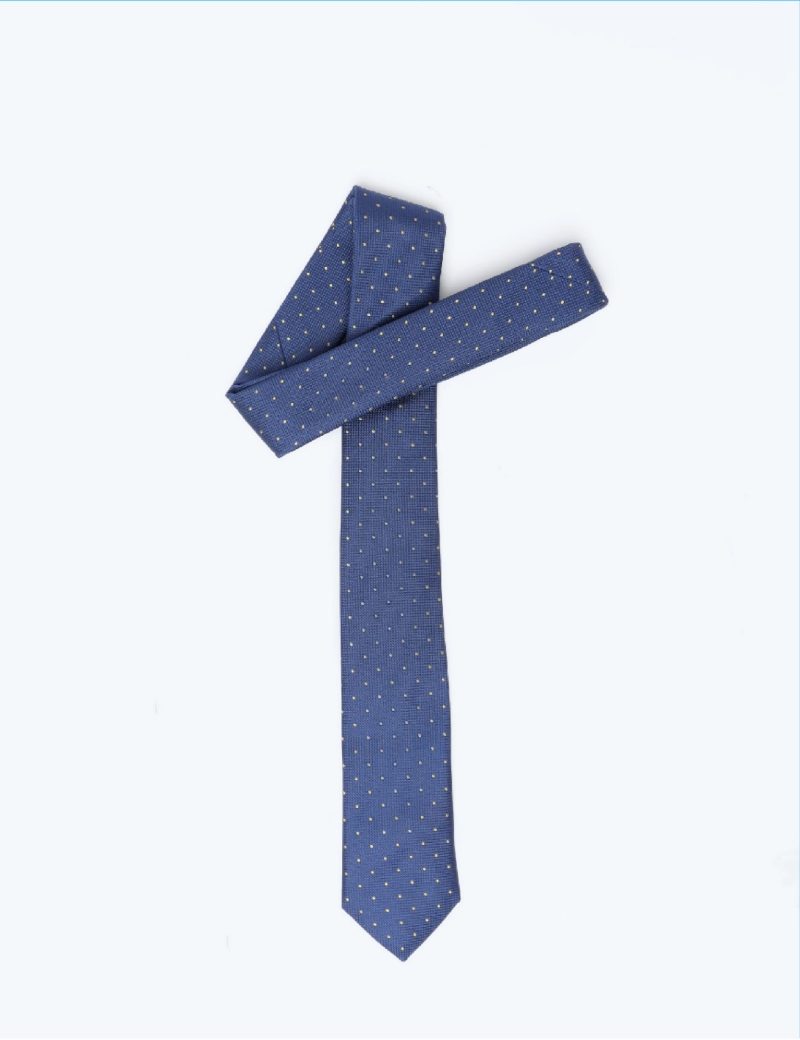 TH008N00-Navy-2 Handkerchief tie with Yellow dots