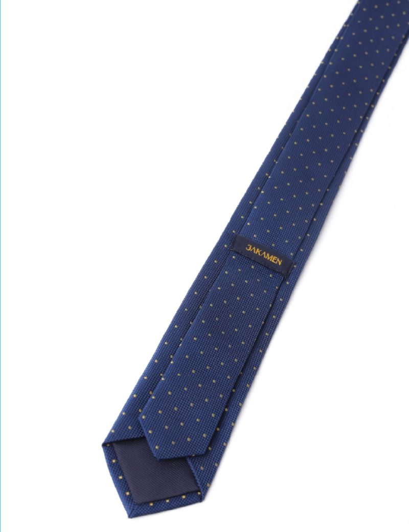 TH008N00-Navy-4 Handkerchief tie with Yellow dots