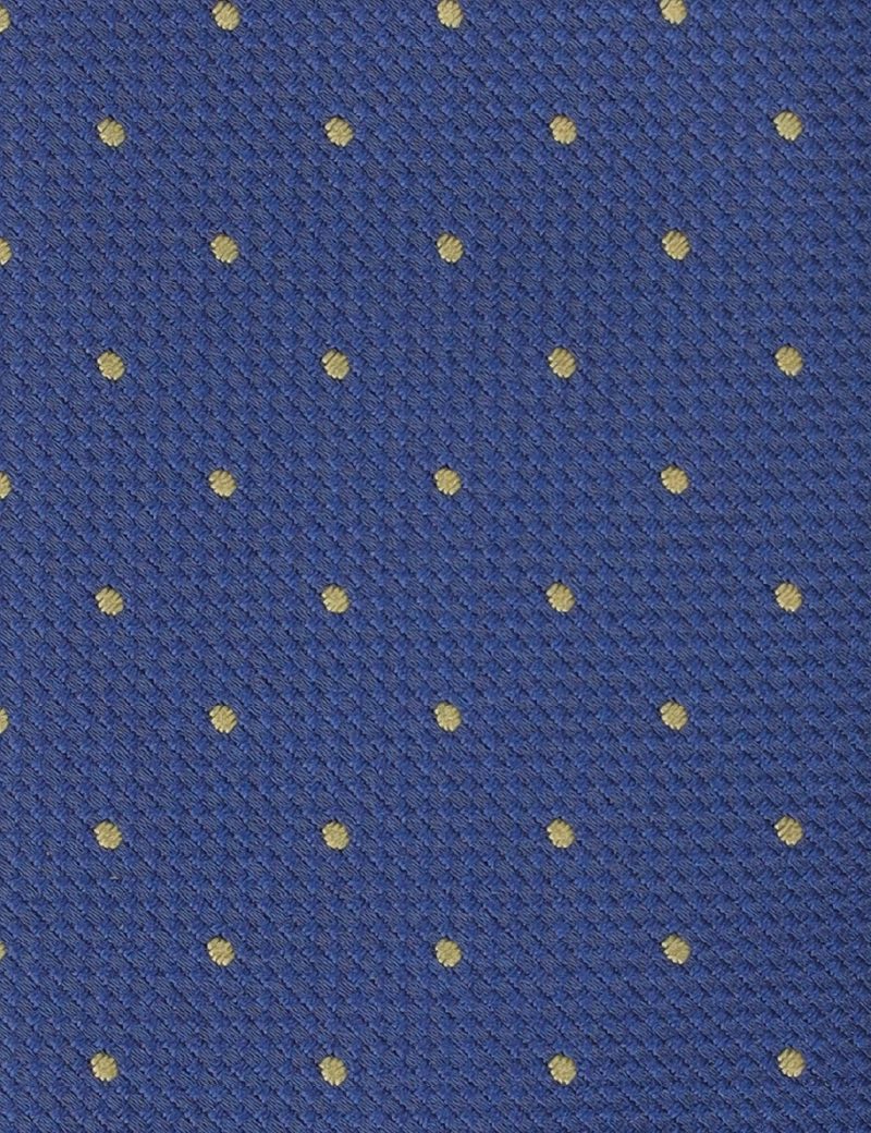 TH008N00-Navy-5 Handkerchief tie with Yellow dots