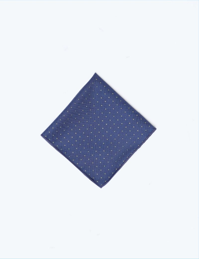 TH008N00-Navy-6 Handkerchief tie with Yellow dots