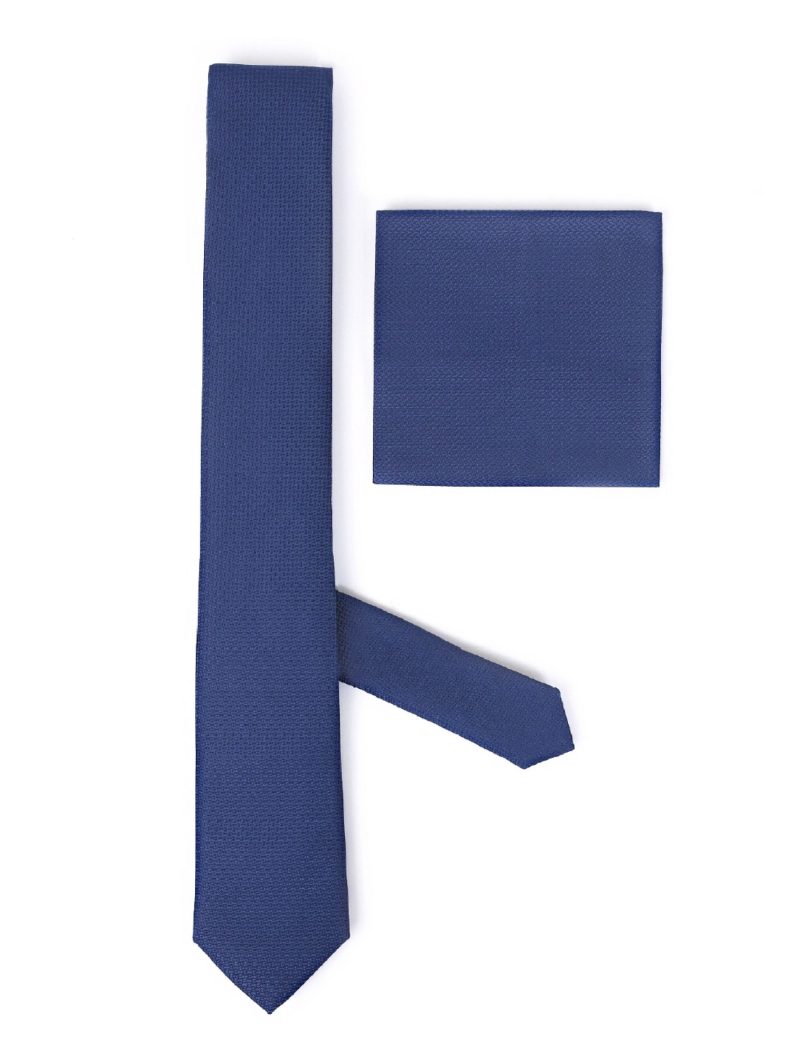 TH009N00-Navy-1 Handkerchief tie with navy pattern