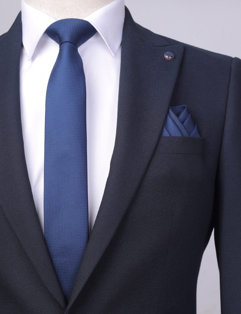 TH009N00-Navy-5 Handkerchief tie with navy pattern