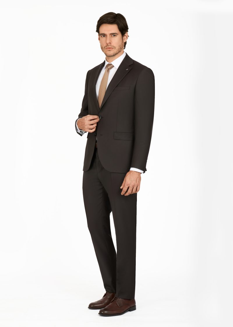 JK39SF02M111-Brown-001-2 Notch Lapel Slim Fit Wool Suit