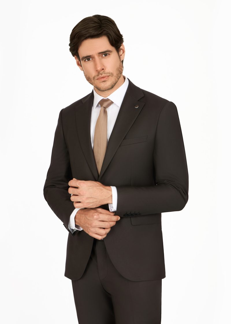 JK39SF02M111-Brown-001-3 Notch Lapel Slim Fit Wool Suit
