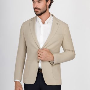 Slim Fit Beige Linen-Blend Blazer