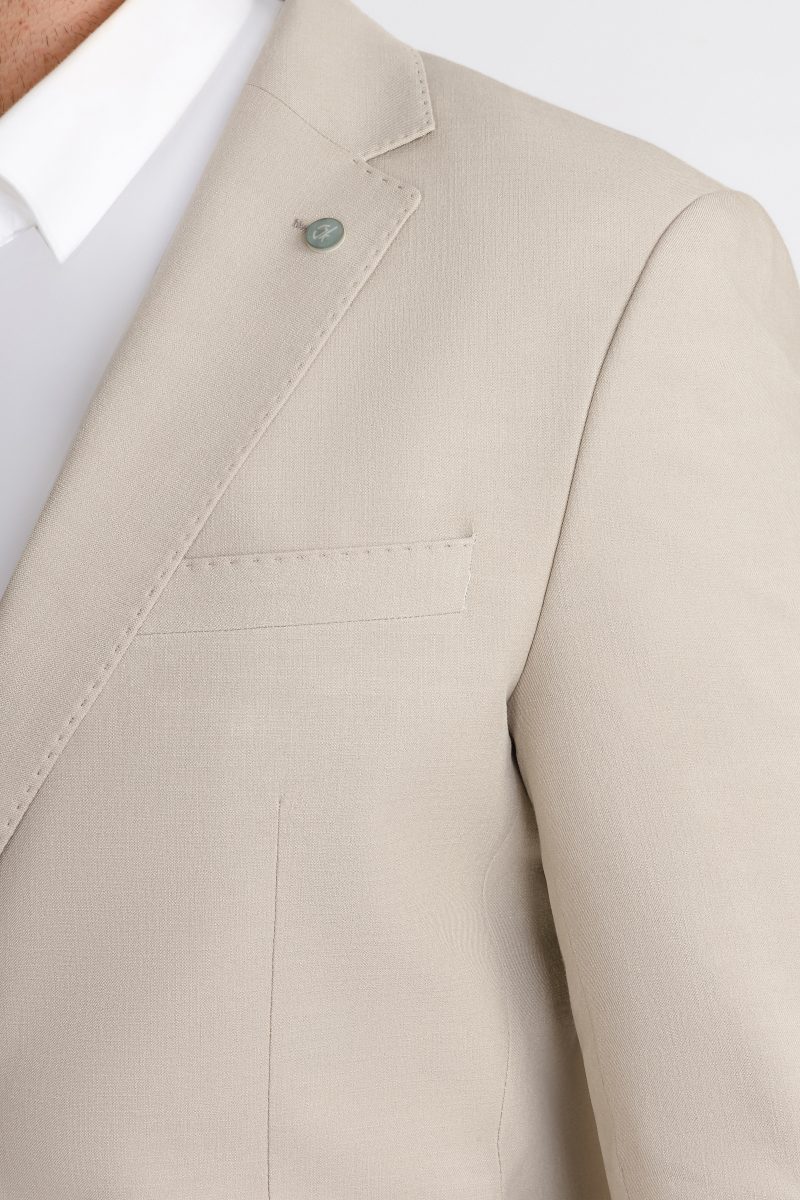 JK41SF04M037-Beige-028-2 Slim Fit Beige Linen-Blend Blazer