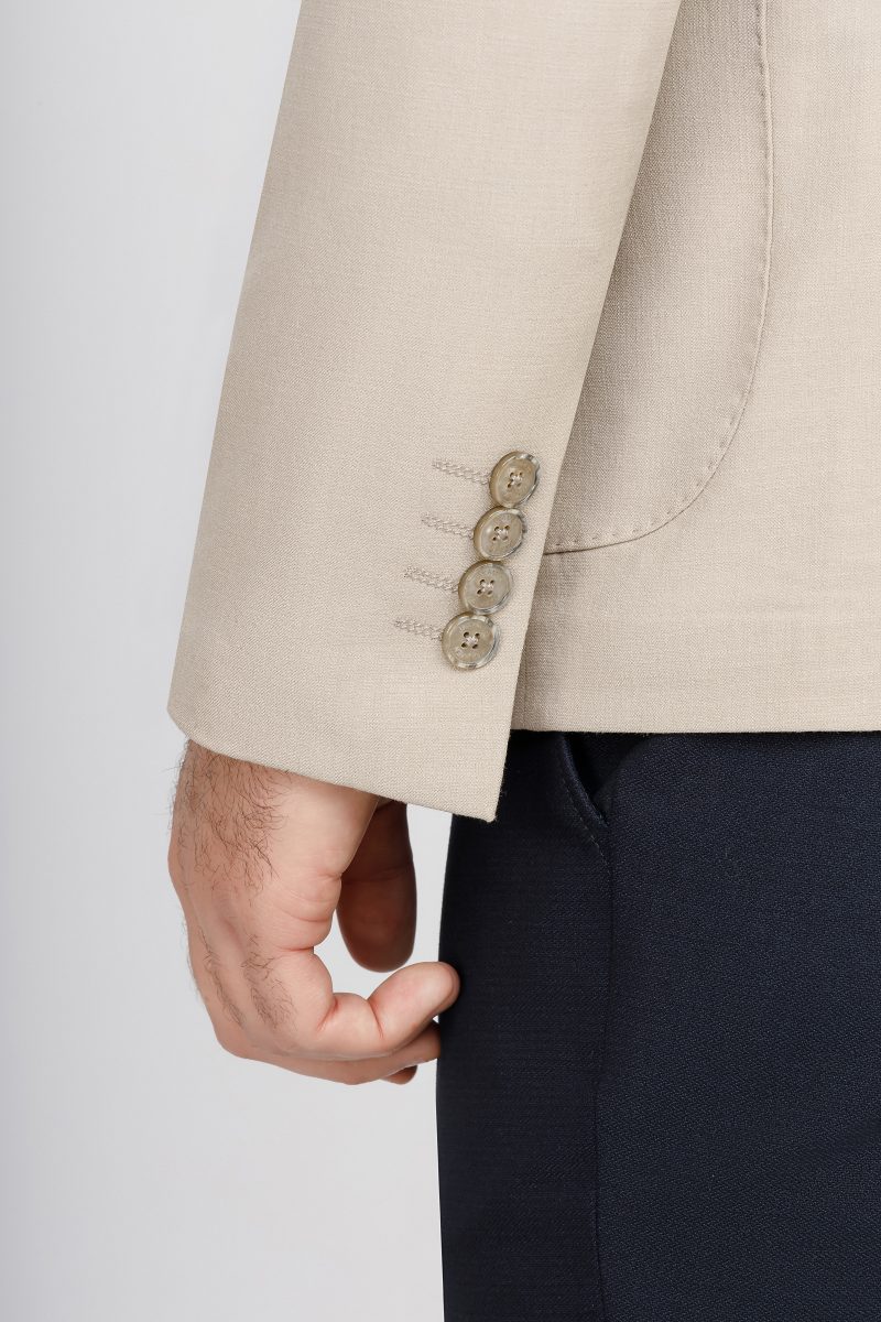JK41SF04M037-Beige-028-3 Slim Fit Beige Linen-Blend Blazer