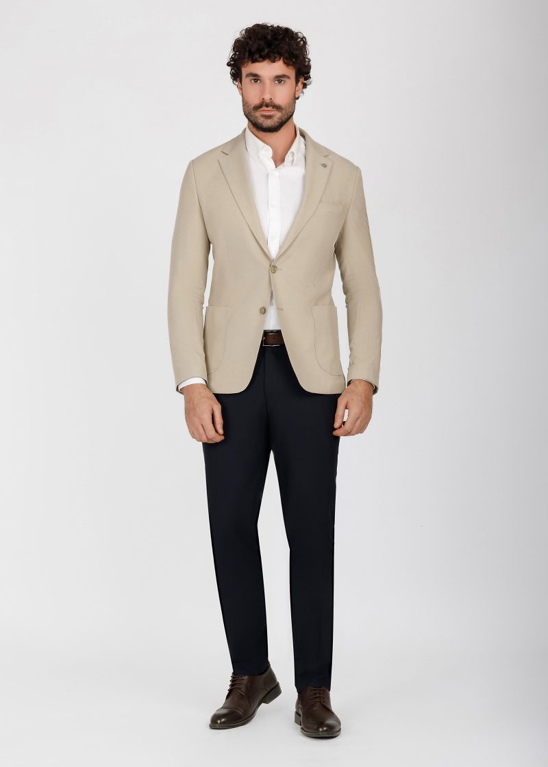 JK41SF04M037-Beige-028-4 Slim Fit Beige Linen-Blend Blazer