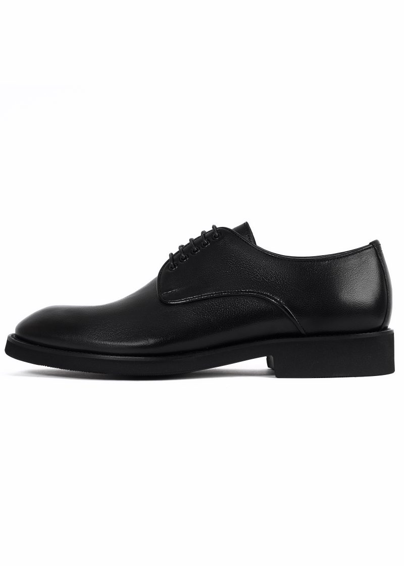 JK42KL14M031-Black-001-1 Classic Plain Genuine Leather Derby Shoes