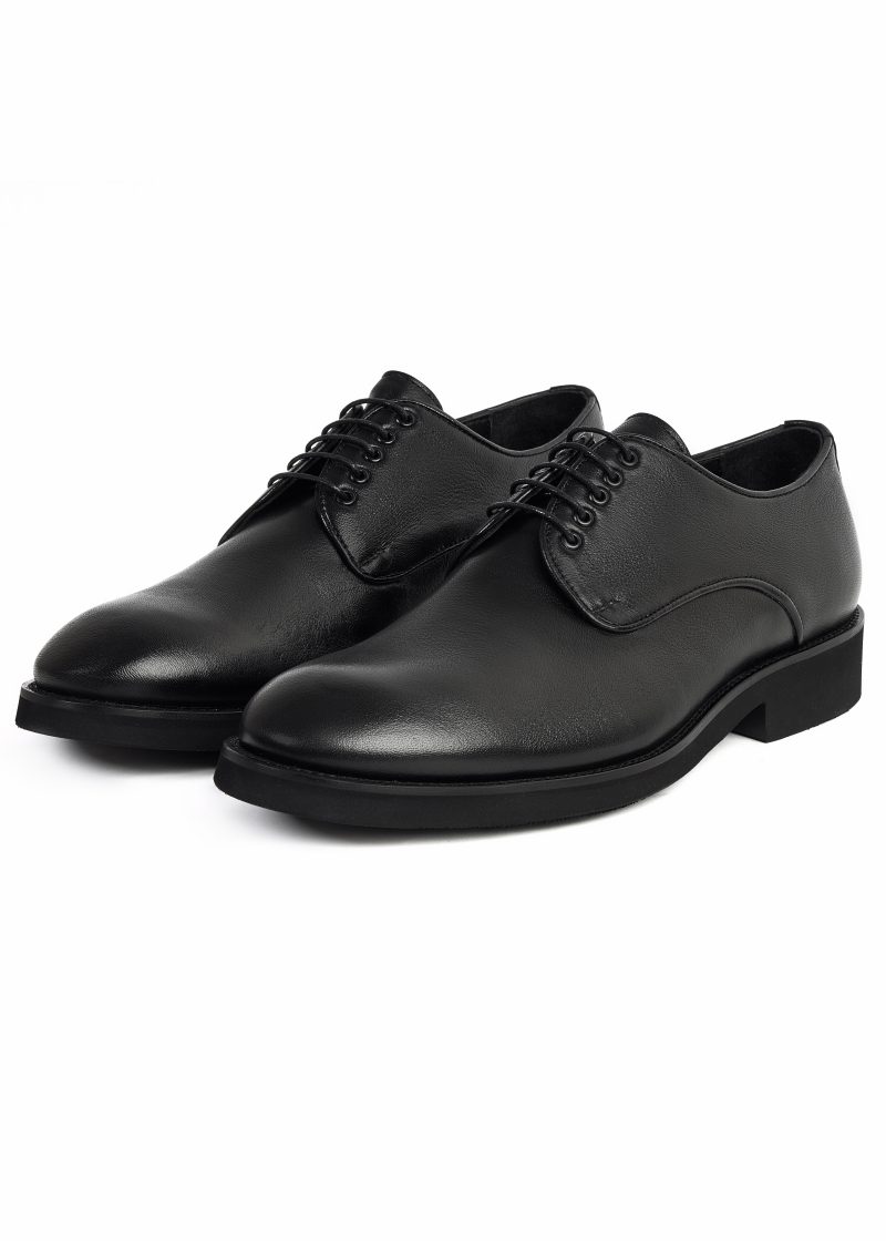 JK42KL14M031-Black-001-2 Classic Plain Genuine Leather Derby Shoes