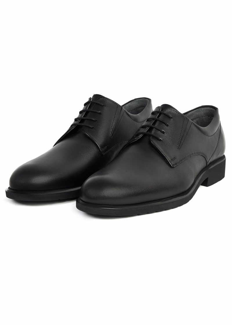 JK42KL14M082-Black-001-2 Black Plain Derby Shoes
