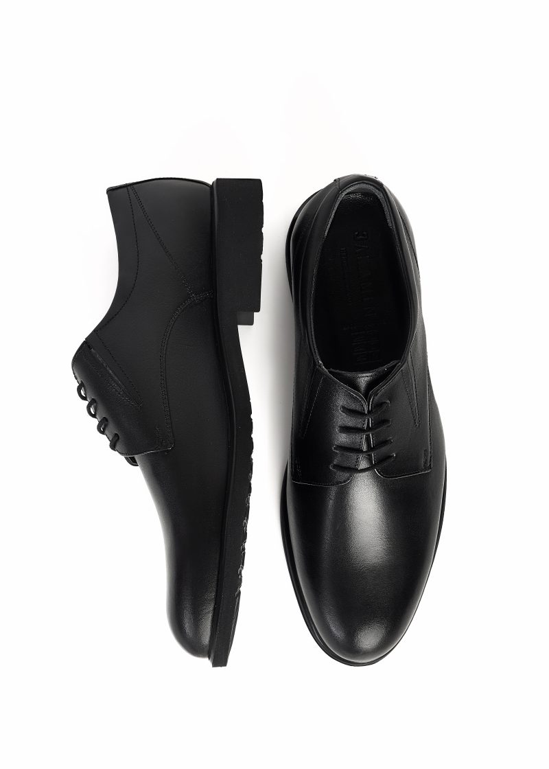 JK42KL14M082-Black-001-5 Black Plain Derby Shoes