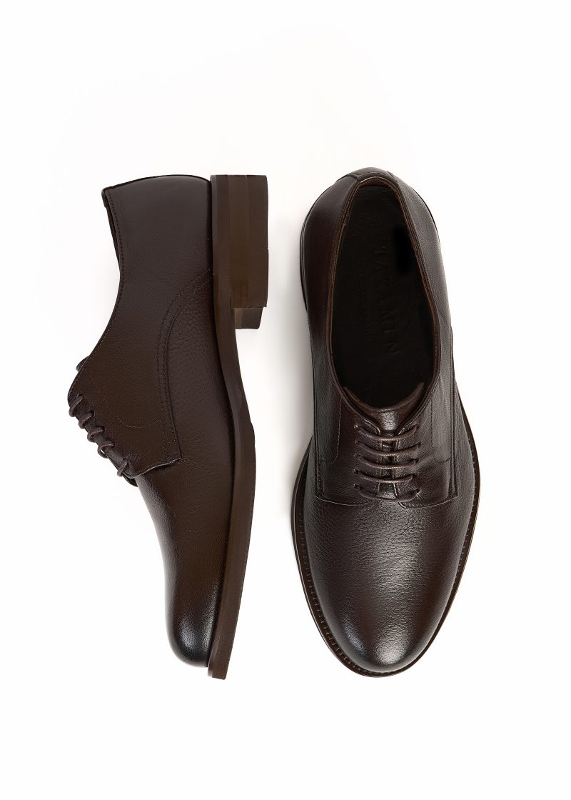 JK42KL14M092, Dark brown 016 (5) Classic Plain Genuine Leather Derby Shoes