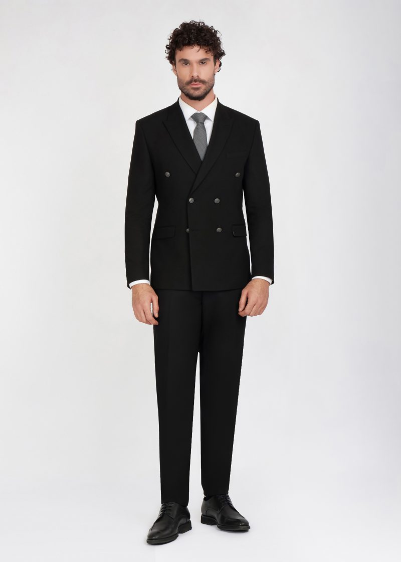 JK42SF02M058-Black-001-1 Double Breasted Peak Lapel Suit