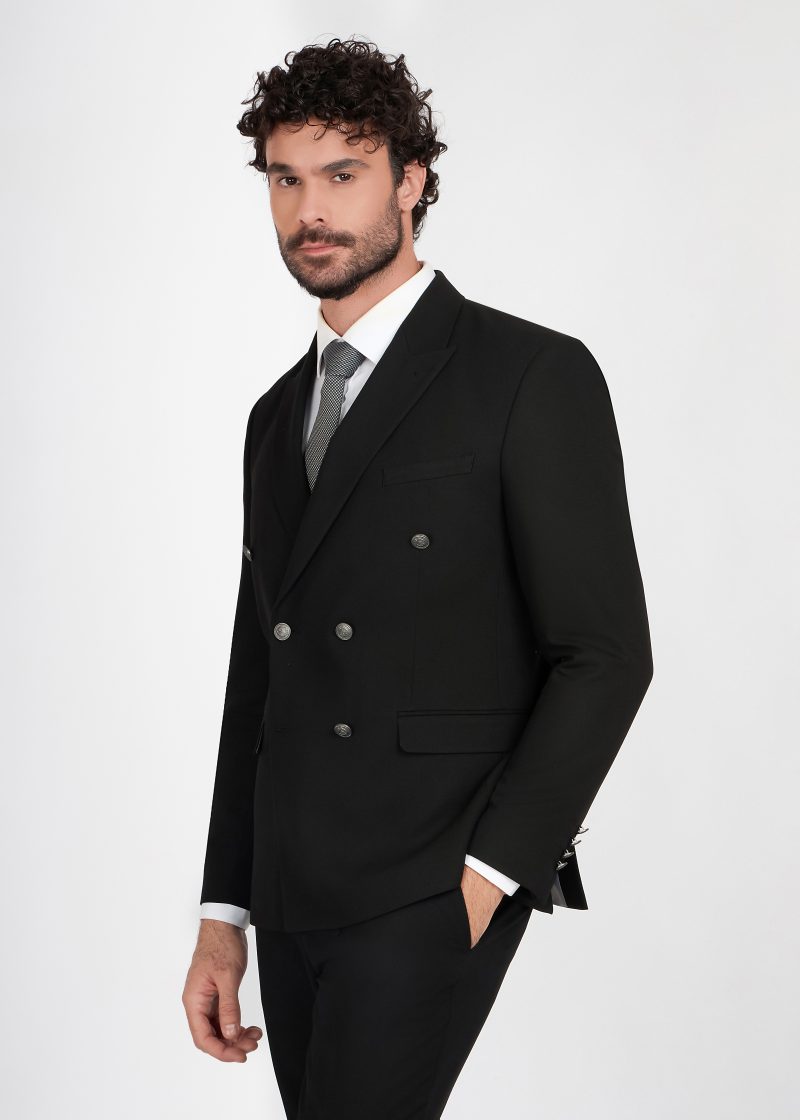 JK42SF02M058-Black-001-4 Double Breasted Peak Lapel Suit