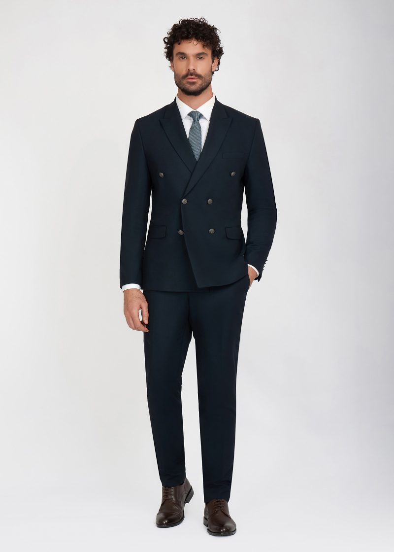 JK42SF02M058-Navy-002-1 Double Breasted Peak Lapel Suit