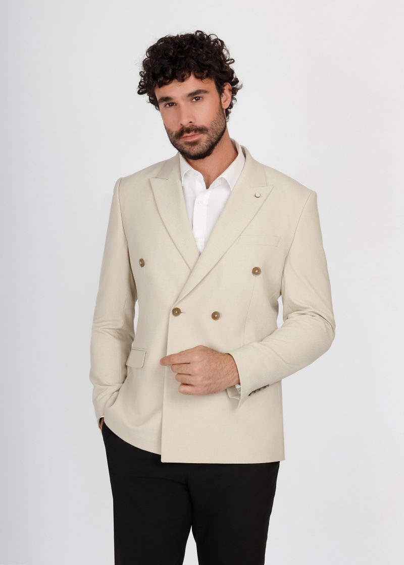 JK42SF04M041-Beige-028-1 Double-Breasted Peak Lapel Suit – Slim Fit