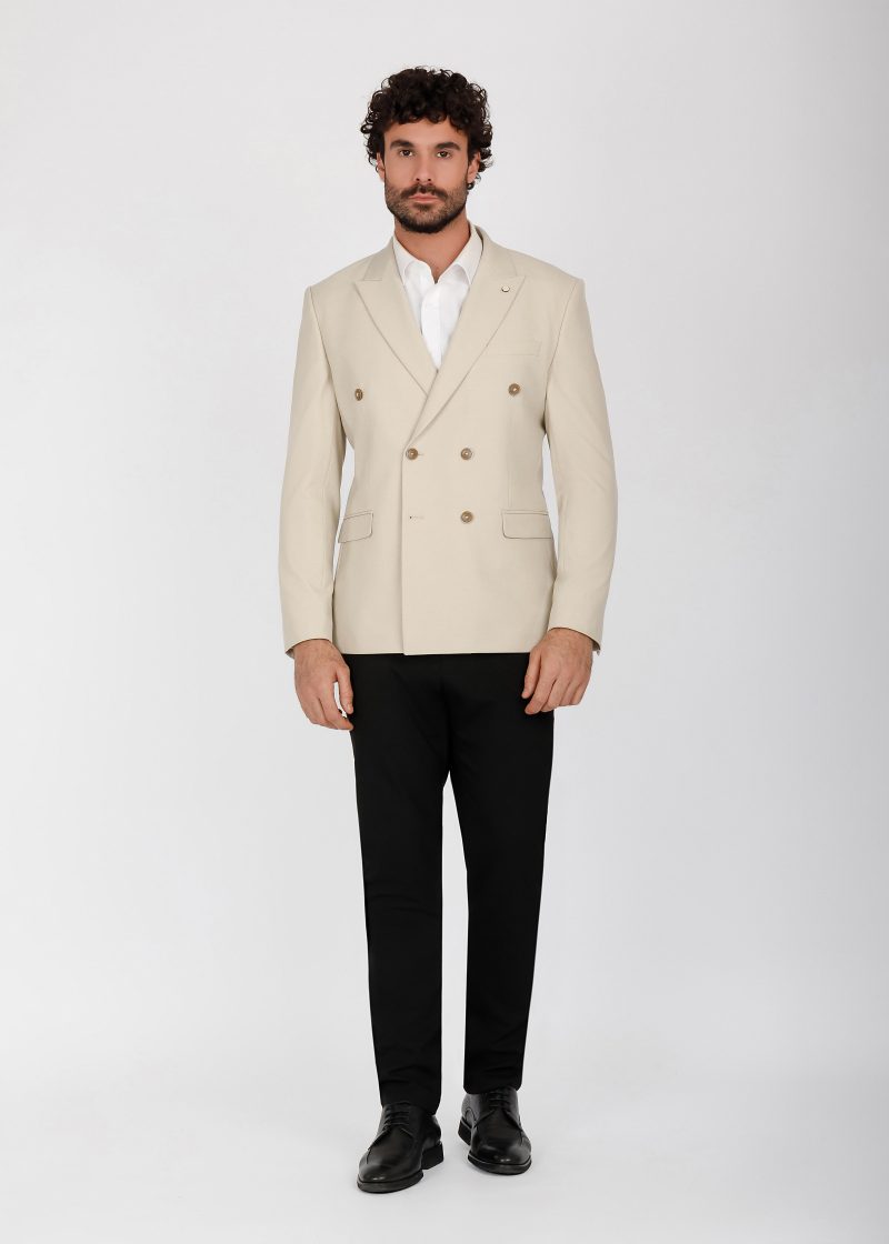 JK42SF04M041-Beige-028-2 Double-Breasted Peak Lapel Suit – Slim Fit